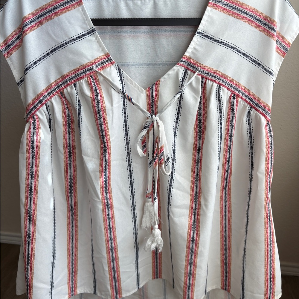 Striped V-Neck Tie-Front Top